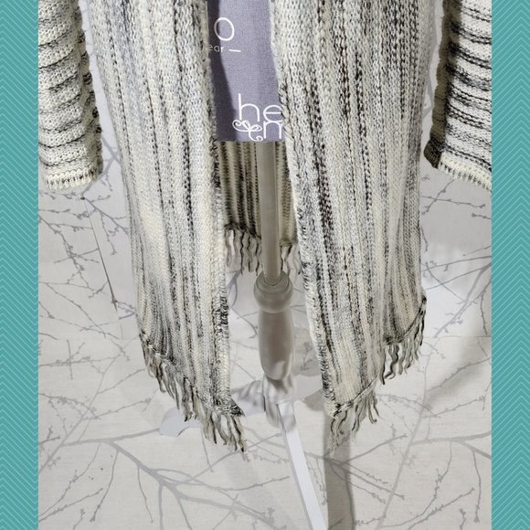 POL Spacedye Knit Open Front Long Fringe Cardigan - Picture 3 of 6